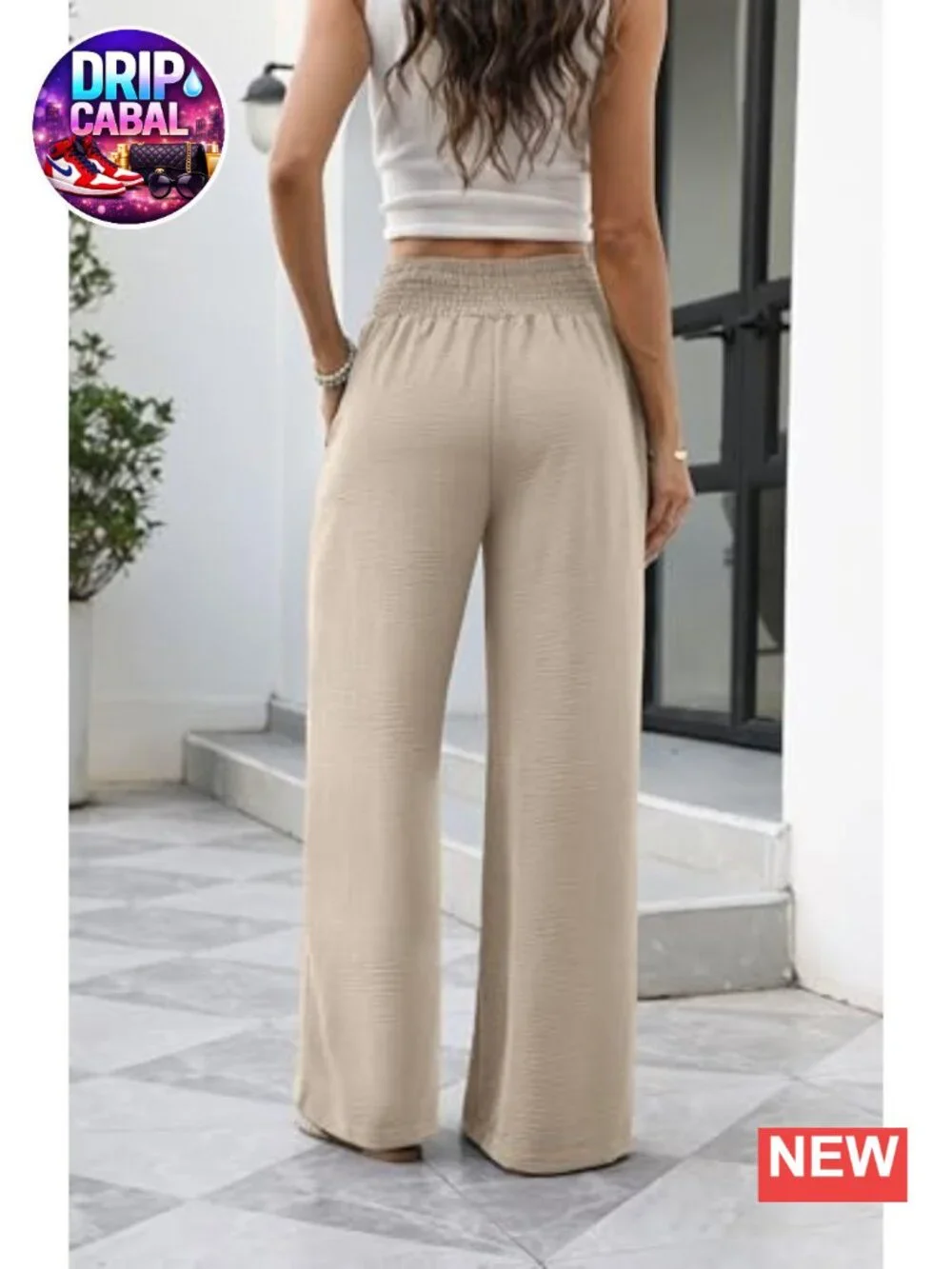 Wide Leg High Waist Pants with Pockets Casual Lounge Trousers 100% Polyester